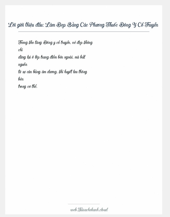 Trích đoạn Làm Đẹp Bằng Các Phương Thuốc Đông Y Cổ Truyền