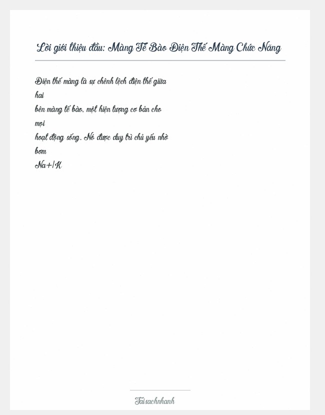 Trích đoạn Màng Tế Bào Điện Thế Màng Chức Năng