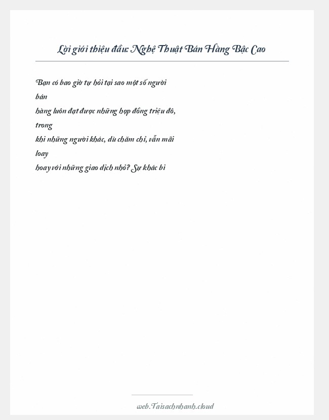 Trích đoạn Nghệ Thuật Bán Hàng Bậc Cao