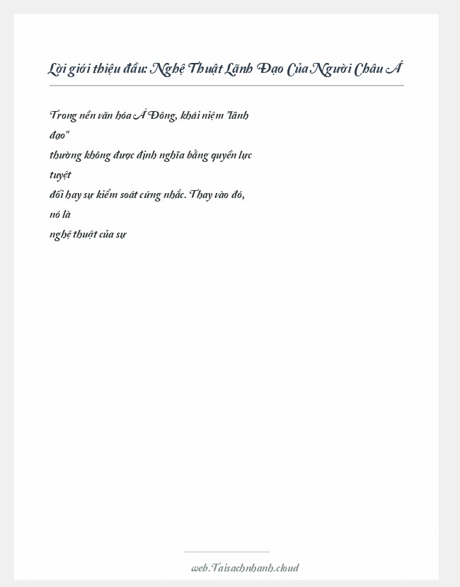 Trích đoạn Nghệ Thuật Lãnh Đạo Của Người Châu Á
