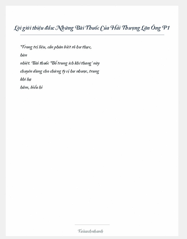 Trích đoạn Những Bài Thuốc Của Hải Thượng Lãn Ông P1