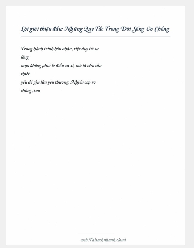 Trích đoạn Những Quy Tắc Trong Đời Sống Vợ Chồng