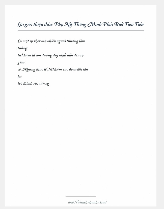Trích đoạn Phụ Nữ Thông Minh Phải Biết Tiêu Tiền