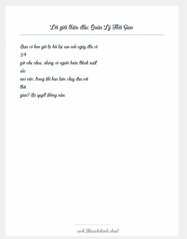 Trích đoạn Quản Lý Thời Gian