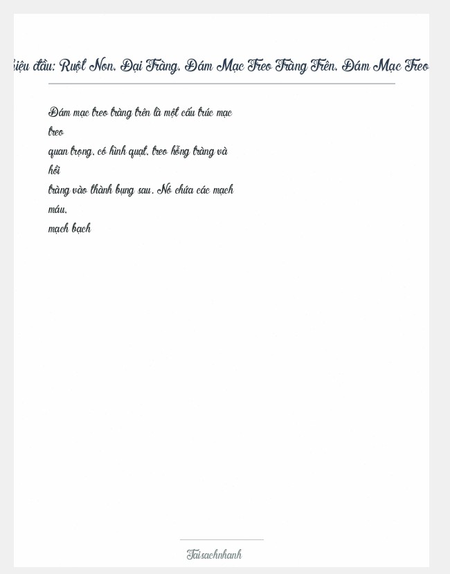 Trích đoạn Ruột Non, Đại Tràng, Đám Mạc Treo Tràng Trên, Đám Mạc Treo Tràng D