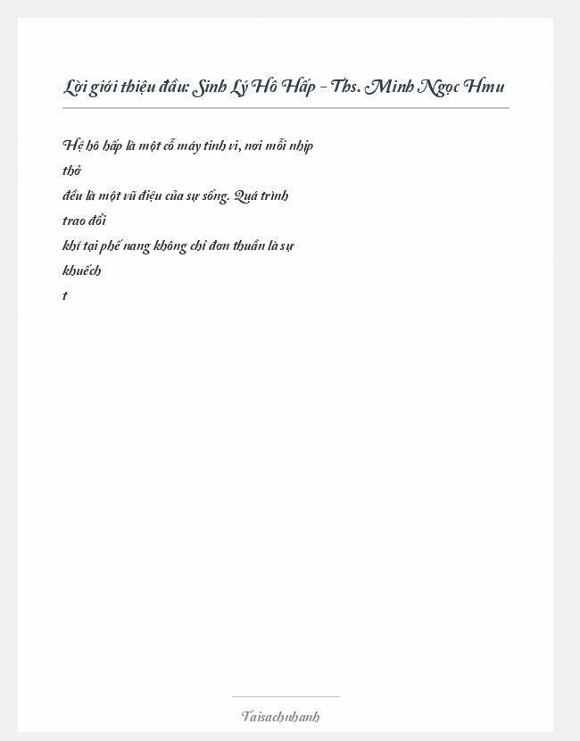 Trích đoạn Sinh Lý Hô Hấp - Ths. Minh Ngọc Hmu