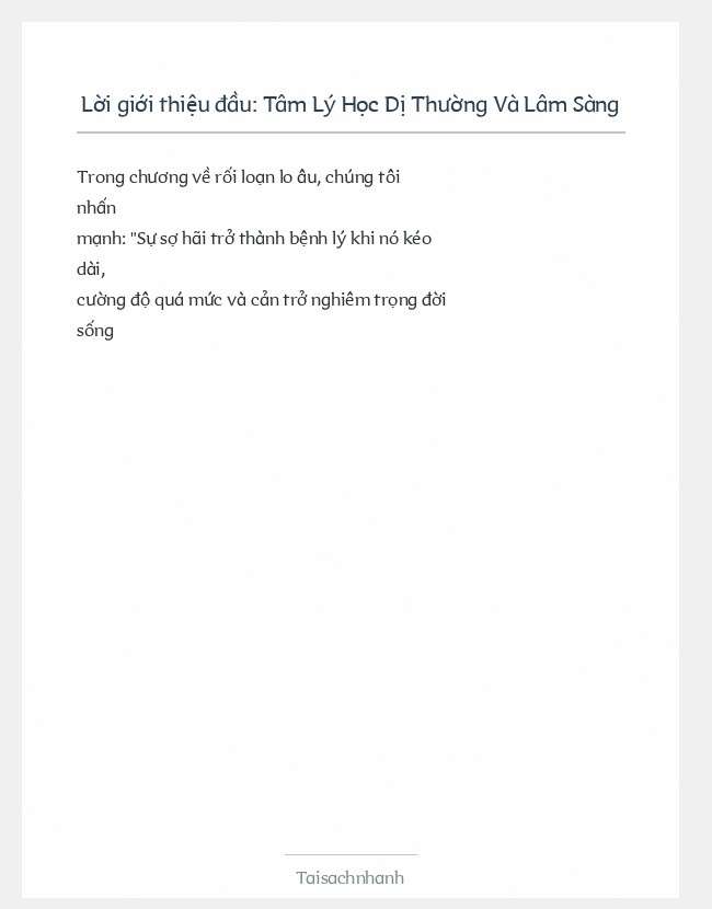 Trích đoạn Tâm Lý Học Dị Thường Và Lâm Sàng