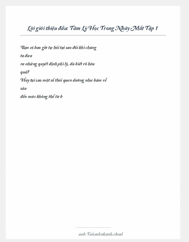 Trích đoạn Tâm Lý Học Trong Nháy Mắt Tập 1