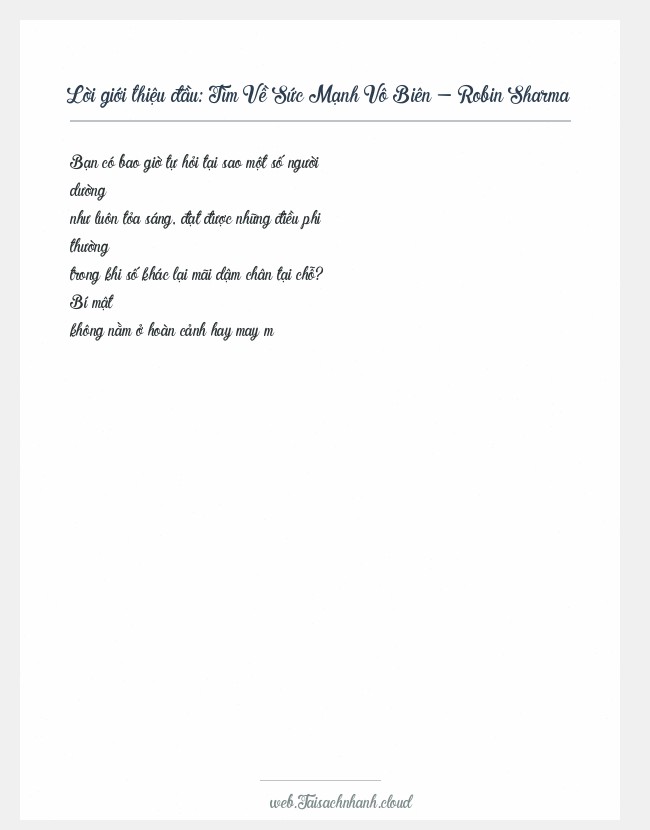 Trích đoạn Tìm Về Sức Mạnh Vô Biên - Robin Sharma