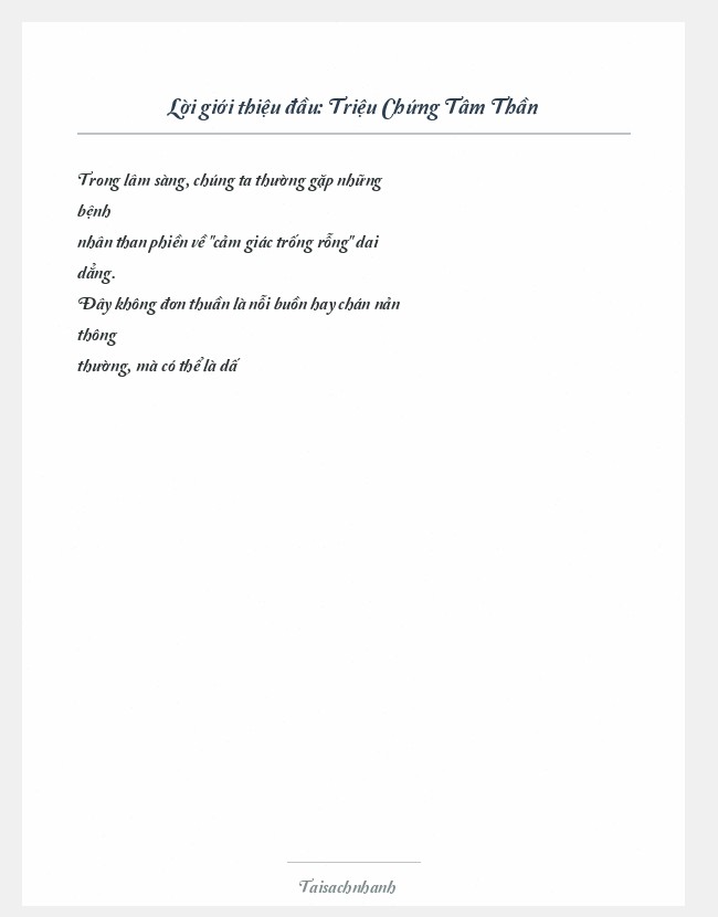 Trích đoạn Triệu Chứng Tâm Thần