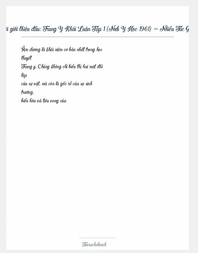 Trích đoạn Trung Y Khái Luận Tập 1 (Nxb Y Học 1961) - Nhiều Tác Giả,