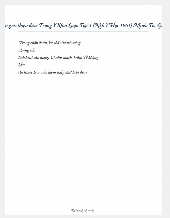 Trích đoạn Trung Y Khái Luận Tập 3 (Nxb Y Học 1961) Nhiều Tác Giả,