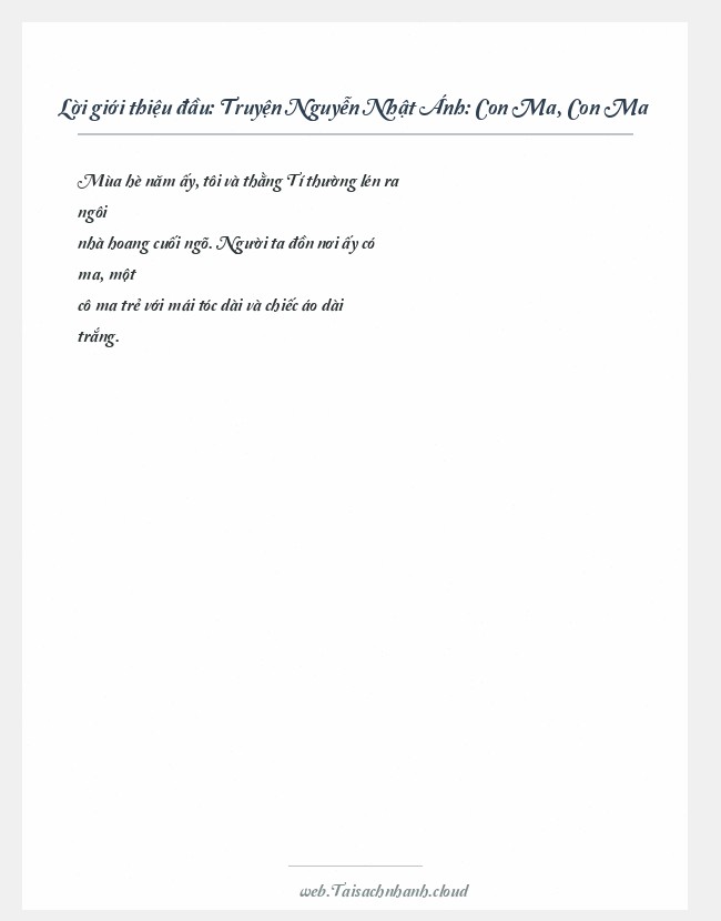 Trích đoạn Truyện Nguyễn Nhật Ánh: Con Ma, Con Ma