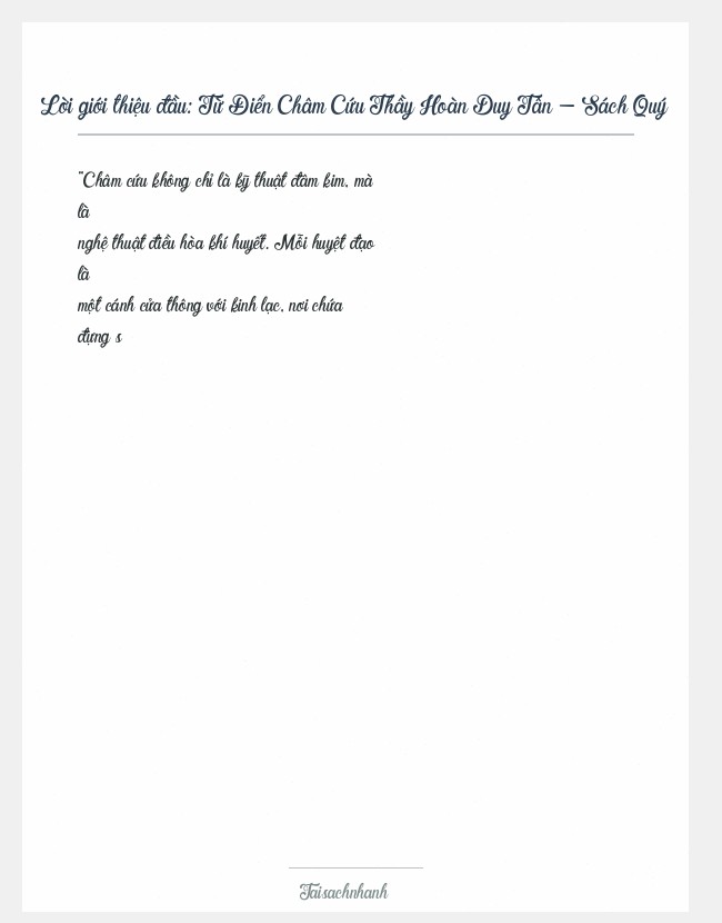 Trích đoạn Từ Điển Châm Cứu Thầy Hoàn Duy Tân - Sách Quý