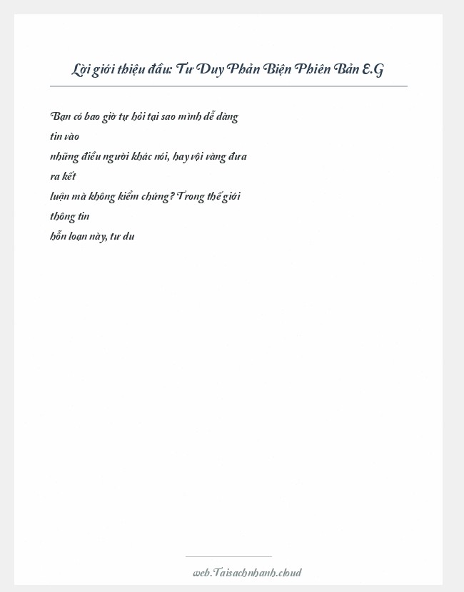 Trích đoạn Tư Duy Phản Biện Phiên Bản E.G