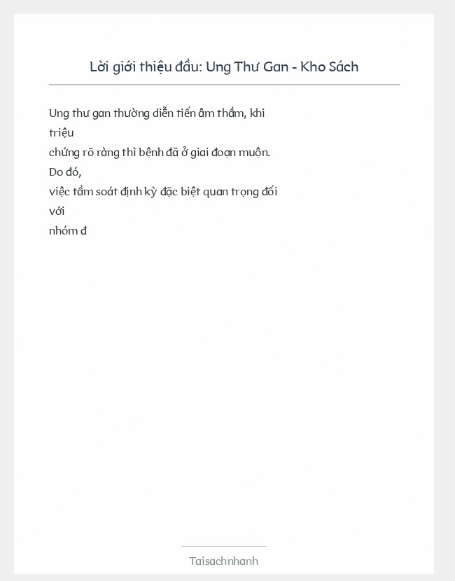 Trích đoạn Ung Thư Gan - Kho Sách