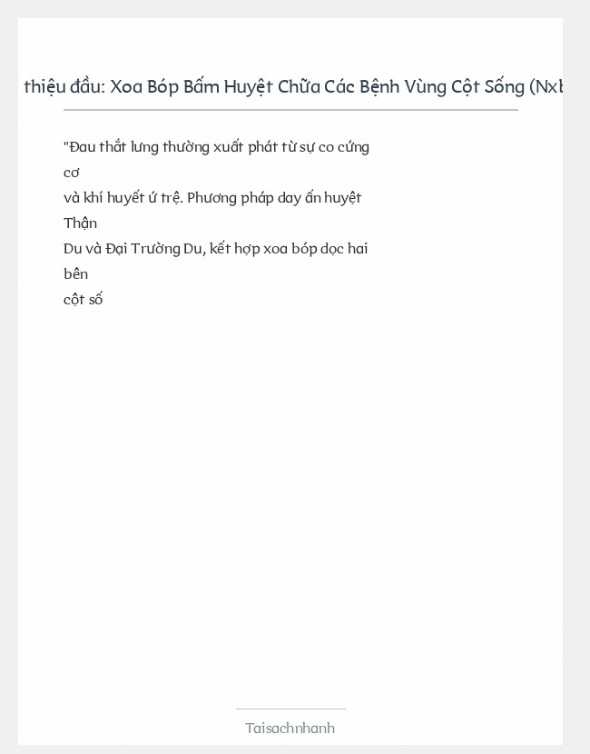 Trích đoạn Xoa Bóp Bấm Huyệt Chữa Các Bệnh Vùng Cột Sống (Nxb Y Học